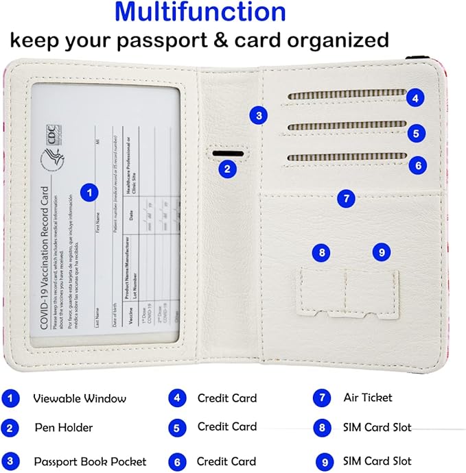 Pink Passport Holder,Cute Passport Cover,Travel Wallet with Credit Card Slots Rfid passport Wallet Waterproof Documents Organizer Women Men (Sunflower)