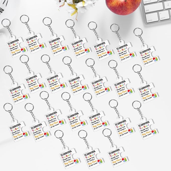 Team Appreciation Gifts Bulk Thank You Keychains for Coworkers | Gift Set for Employee, Staff, Teachers, Teamwork Puzzle Piece Keyring, Acrylic