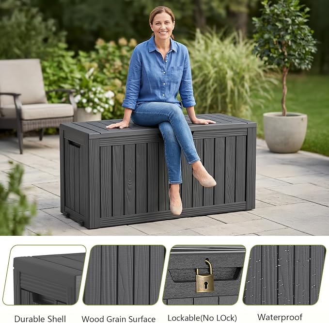 Vixzen 85 Gallon Package Delivery Boxes for Outside Secure Large Parcel Drop Storage Deck Box Outdoor Waterproof UV Resistant Resin Lockable MailBox for Porch Patio(Black)