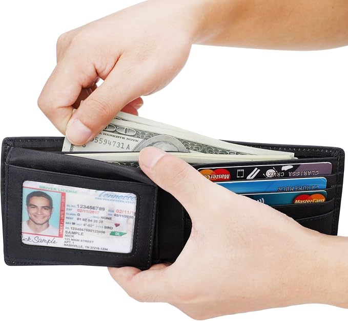 HIMI Wallet for Men-Genuine Leather RFID Blocking Bifold Stylish Wallet With 2 ID Window