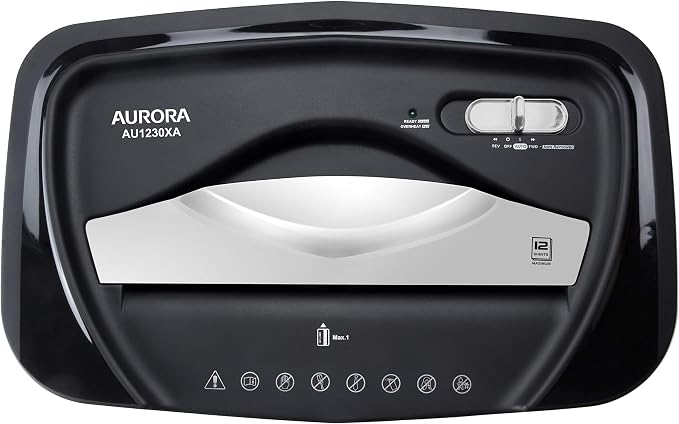 Aurora AU1230XA Anti-Jam 12-Sheet Crosscut Paper and Credit Card Shredder with 5.2-Gallon Wastebasket