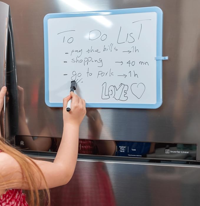 Mr. Pen- Dry Erase Board, 14” x 11” with a Black Dry Erase Marker | Blue Frame, Small Mini White Board for Students, Fridge, Wall, Locker, Includes Double Sided Tapes