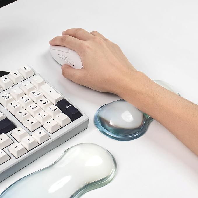 Ergonomic Gel Keyboard and Mouse Wrist Rest Set – Blue Clear Wrist Rest for Computer Keyboard 60%/68%/75%, Keyboard Cushion, Comfort & Support for Typing and Gaming