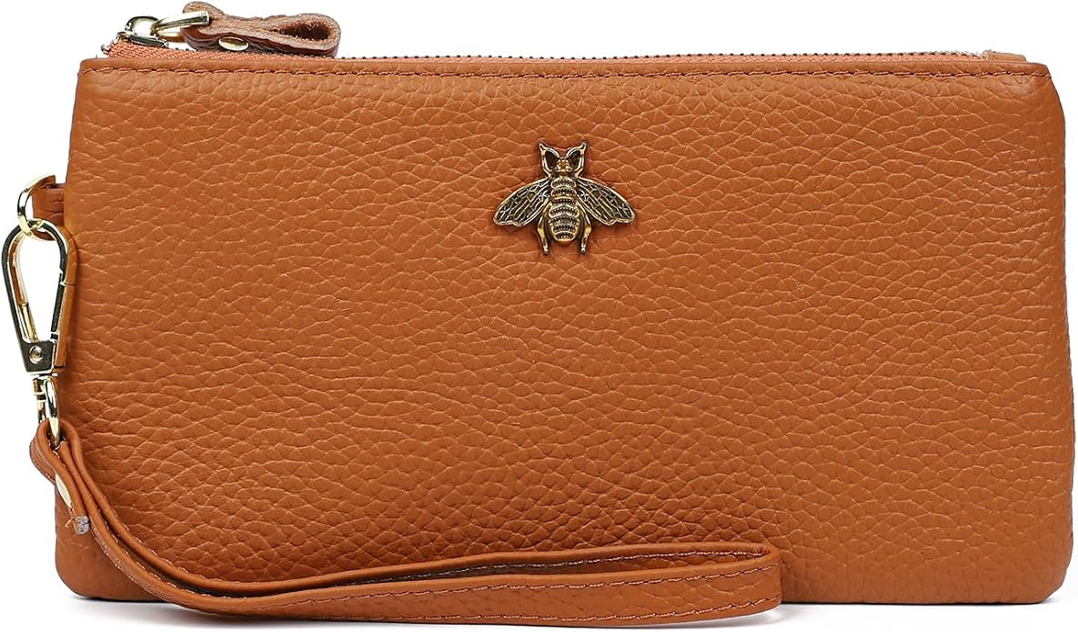 imeetu Wristlet Wallets for Women, Wristlet Clutch Purse, Phone Wallet | Genuine Leathe Wallet Women, Lightweight Water-resistant Long Wallet with Wrist Strap, Zip Coin Pocket, Gift Box, Bee Decor