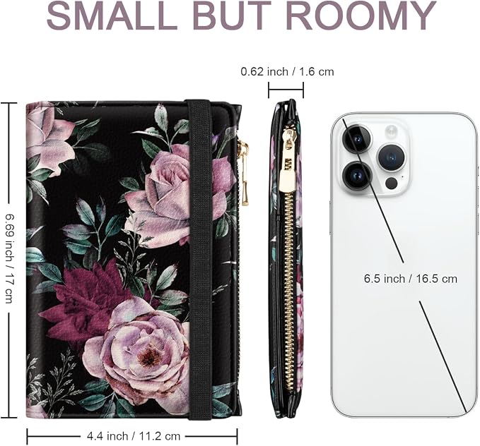 Passport Holder for Travel, RFID Blocking Passport Cover for Women Zipper | Travel Wallets, Passport Book Holder, Credit Card Holder, ID Window,SIM Card Slots, Coin & Tickets Pocket, Roses