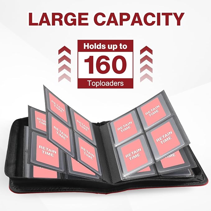 Toploader Binder, Holds 160 Toploaders, 100 Toploaders INCLUDED, 4-Pocket PU Cover Top Loader Binder for 3" x 4" Rigid Toploader, Ringless Double-Sided Toploader Card Binder for TCG, Sport Cards