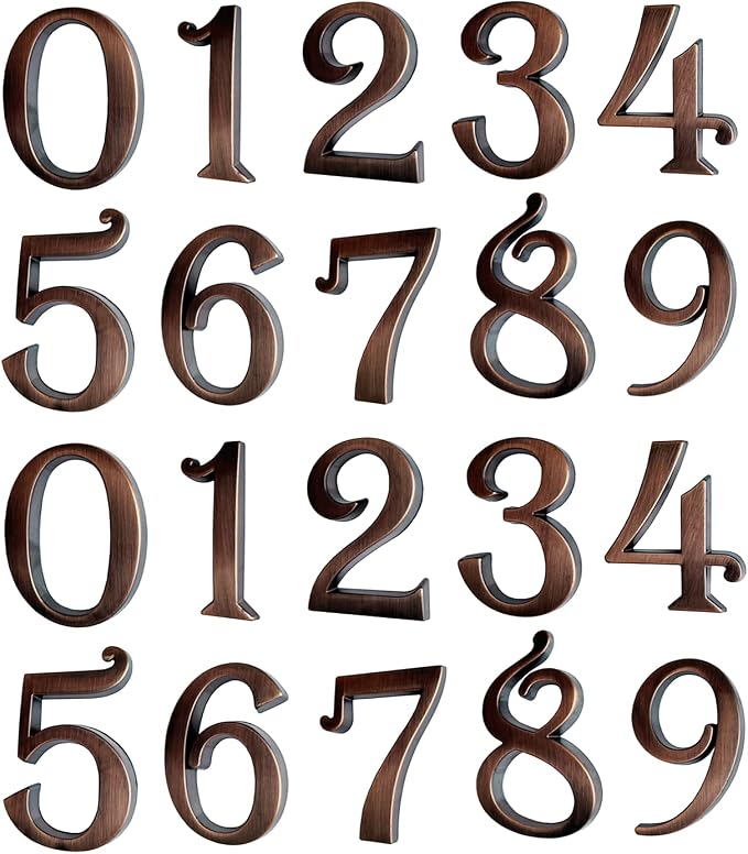 Mailbox Numbers, Self Adhesive Door Address Number Stickers for Aprtment Office Home Room or Outside Business Decoration Project (Copper, 2.75" - Set of 20)
