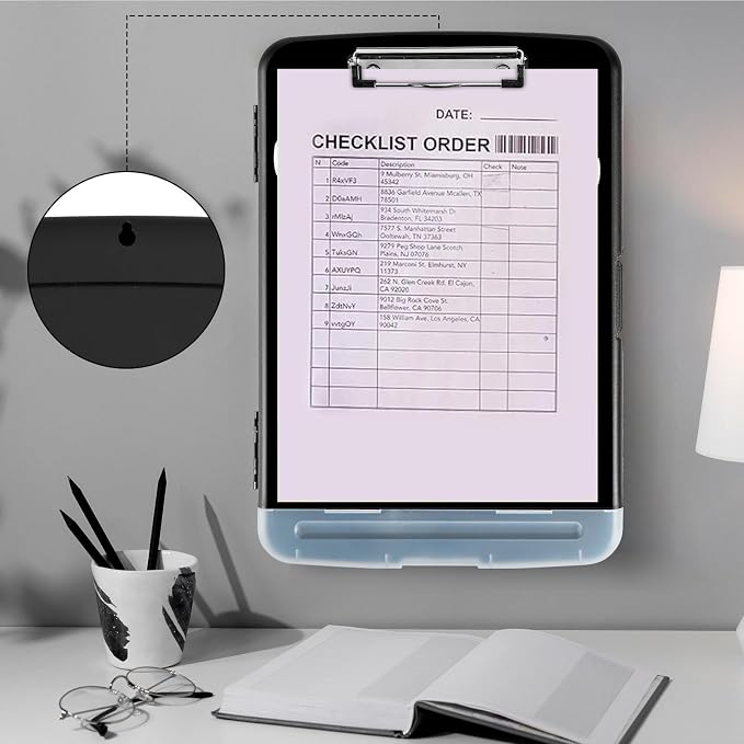 Clipboard with Storage,Storage Clipboard with Pen Holder,Heavy Duty Plastic Storage Clipboard with Low Profile Clip,Teacher Must Haves,Clipboard Folder,Office Supplies,Black White Dog Paw -1351
