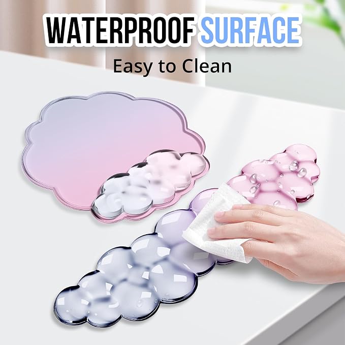 Cloud Wrist Rest Gel Set — Ergonomic Cloud Wrist Rest Keyboard and Mouse Pad, Non-Slip Desk Accessories for Office and Home（Gradient Pink）