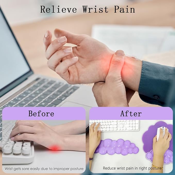 Gel Cloud Wrist Rest Keyboard Clear Purple Mouse Pad with Wrist Rest Set 3PCS Ergonomic Cool Keyboard Wrist Pad Cute Acrylic Coaster Non-Slip Base Cute Transparent Mouse Wrist Pad Support for Computer