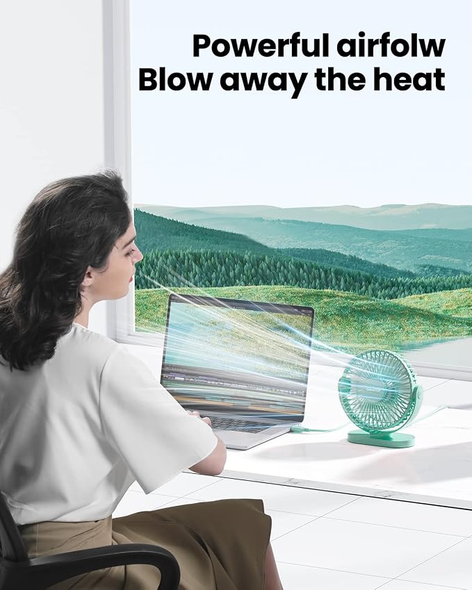 Gaiatop USB Desk Fan, 5.5 Inch Small Quiet Powerful 3 Speeds 90° Rotate, Personal Mini Portable Desktop Table Fans, Cooling for Home Office Car Travel Indoor Outdoor Green