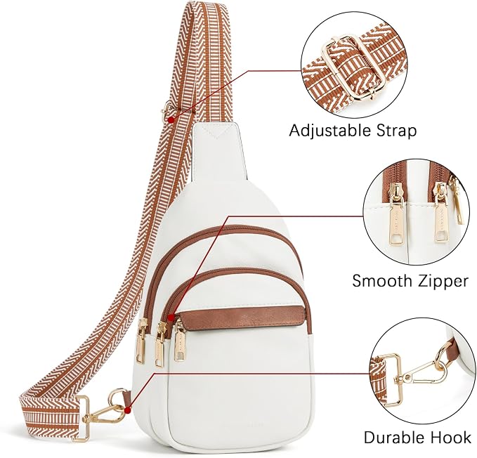 BOSTANTEN Sling Bag for Women Leather Crossbody Bags Fanny Pack Chest Bag for Travel | Adjustable Wide Strap, Small, Anti Theft, Lightweight, Multi Pockets and Carrying Way, Card Slot, Cute Trendy for Everyday