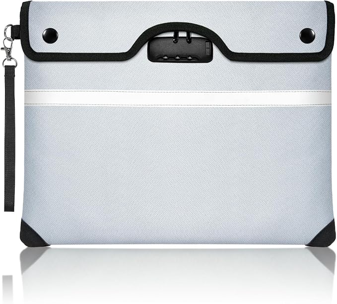 6200°F Fireproof Document Bag with Lock, 15x 11.8 Inch Fire Proof Bag for Documents, Fire Proof Money Bags Envelope with Reflective Strip, Water Resistant Fireproof Pouch with Zipper Silver