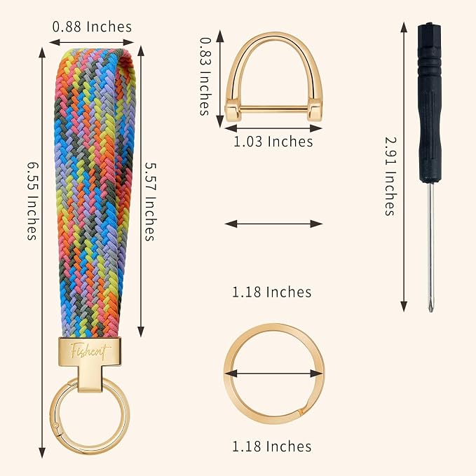 Fishent Stretchy Wristlet Keychain, Cute Key Chain, Woven Wrist Lanyard for Car Keys with 3 Keyrings and D-ring for Women Men