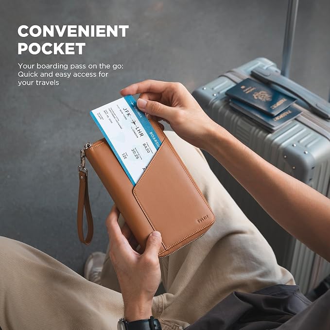VULKIT Family Passport Holder for 4 Passports, RFID Blocking Travel Wallet | 6 Card Slots, 2 SIM Pockets, Secure Zipper Closure, Holds 4 Passports, Family Travel Essential