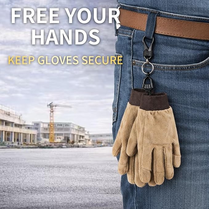 Heavy Duty Glove & Hat Clip with Carabiner, All-Metal Spring Clamp Work Glove Holder for Tool Belt, Harness, Backpack