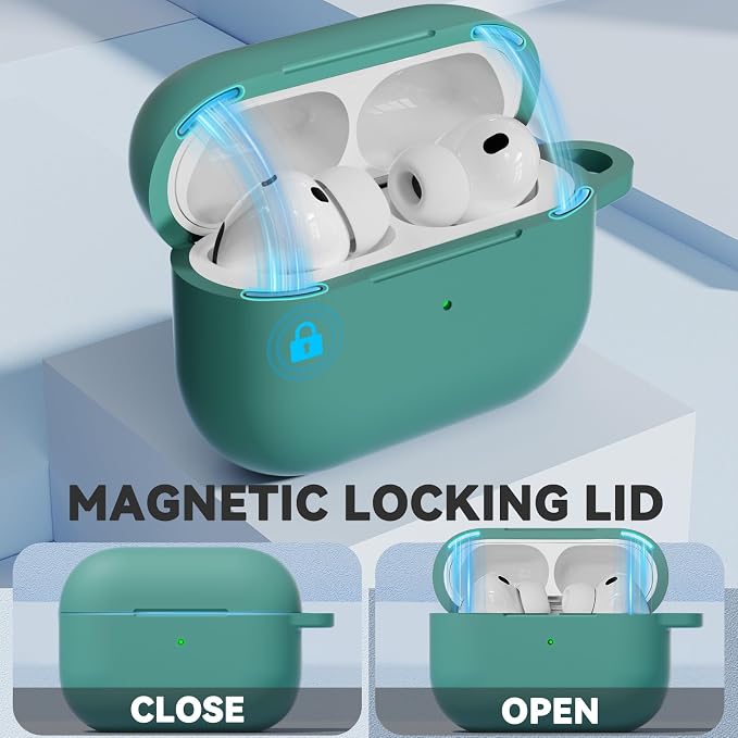 Ljusmicker for AirPods Pro 3 Case 2025 with Cleaner Kit,Magnetic Green | Soft Silicone Protective Cover for Apple AirPod Pro 3rd Generation Case with Keychain for Women Men,Shockproof,Magnetic