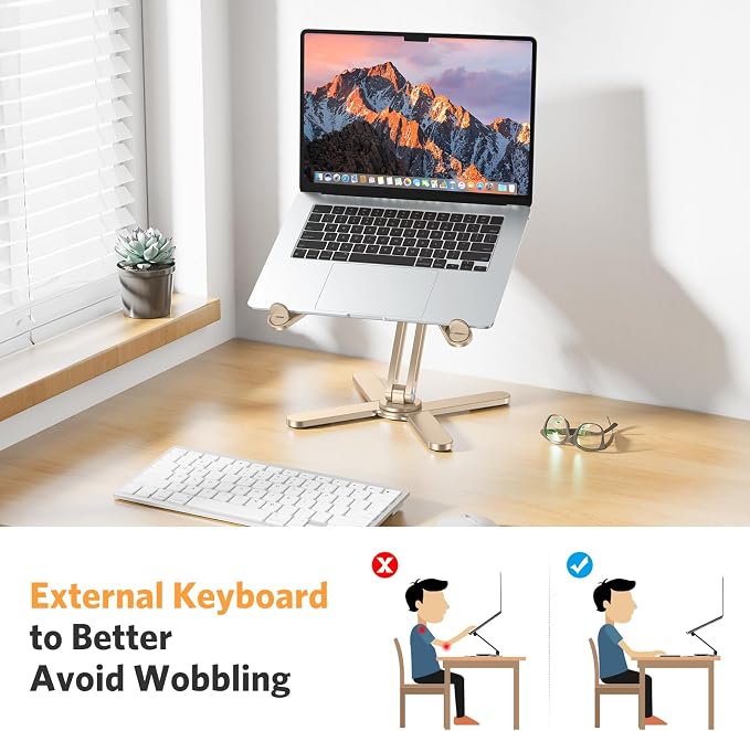 OMOTON LA10 360° Rotating Laptop Stand Riser Foldable for Desk, Gold | Aluminium Aolly, Adjustable Height Angles, Collaborative Work, Easy Storage, Fits Laptops up to 17", for MacBook Pro/Air HP