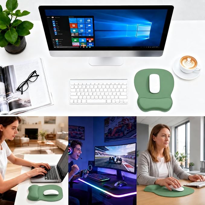 EooCoo Ergonomic Mouse Pad with Wrist Rest, Memory Foam Support Mousepad | Non-Slip Base for Computer, Cafe, Home & Office, 9.64 x 8.26 in Office Desk Accessories, Carpal Tunnel Relief