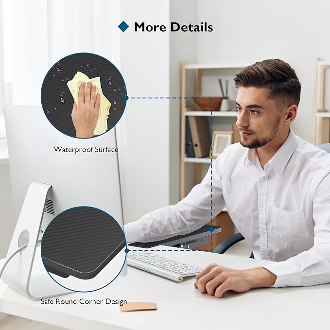 BONTEC Desk Extender Tray, 11.8 x 5.9 Inch, Black Carbon Fiber | 90° Foldable Elbow Support, Table Mount Arm Wrist Rest Shelf, Clamp on Computer Arm Rest, Easy to Install, Office & Home Use