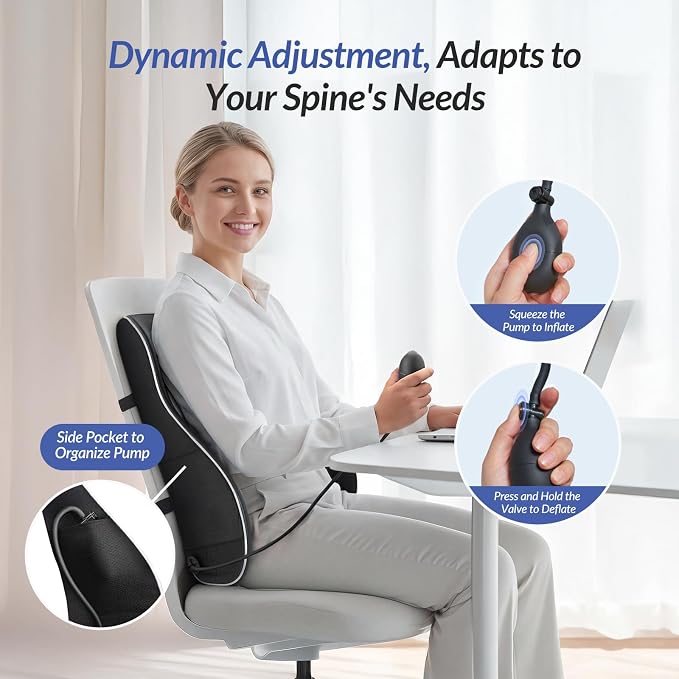 ZIKEE Lumbar Support Pillow with Adjustable Airbag for Back Pain Relief | Ergonomic Memory Foam Back Support Pillow, Provides Comfortable Support & Improves Posture, Fits Office Chair, Car Seat, Home