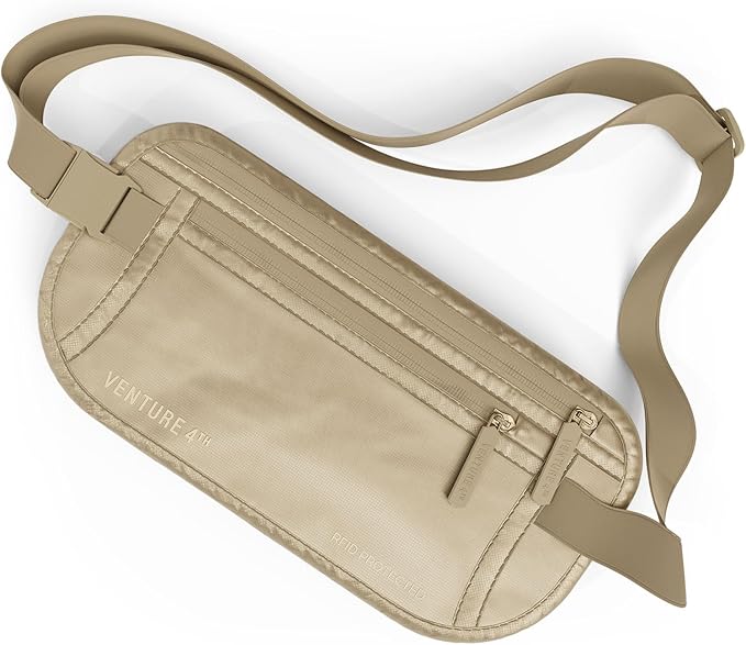 VENTURE 4TH Travel Money Belt, RFID Blocking Passport Holder - Sleek Beige