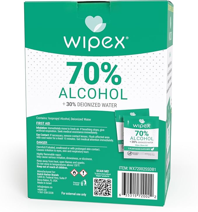 Wipex 70% Isopropyl Alcohol Wipes Individually Wrapped Sachets, Large Electronic wipes in Dispensing Box, Alcohol Prep Wipes, Screen Wipes & Tech Wipes for Sanitizing 100 Count (Pack of 12)