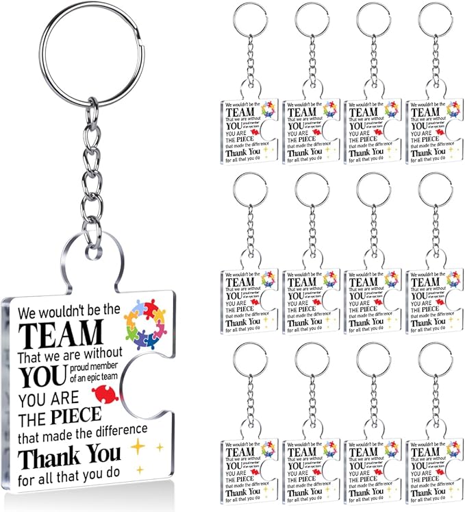 Team Appreciation Gifts Bulk Thank You Keychains for Coworkers | Gift Set for Employee, Staff, Teachers, Teamwork Puzzle Piece Keyring, Acrylic