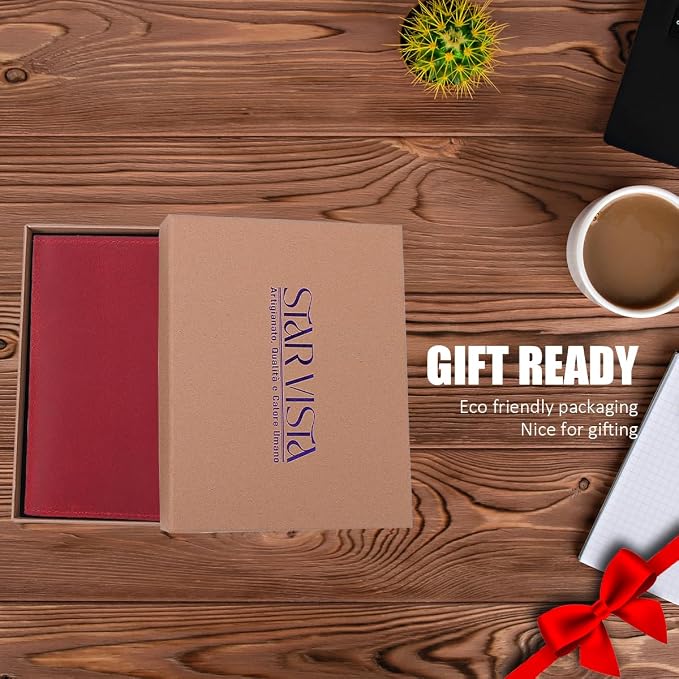 STAR VISTA Albatross Leather Travel Passport Holder, Minimalist Design, Full Grain Leather Case for Women and Men - Slim Passport Wallet, Bifold, RFID Blocking, Crimson Red