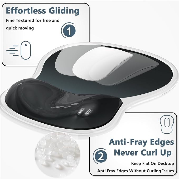 AKIT Ergonomic Mouse Pad with Wrist Rest&Keyboard Wrist Rest Set,Gel,Black | Wrist Support for Computer Keyboard, Non-Slip PU Base, Pain Relief, Typing Comfort, Mousepad for Gaming, Office, Home