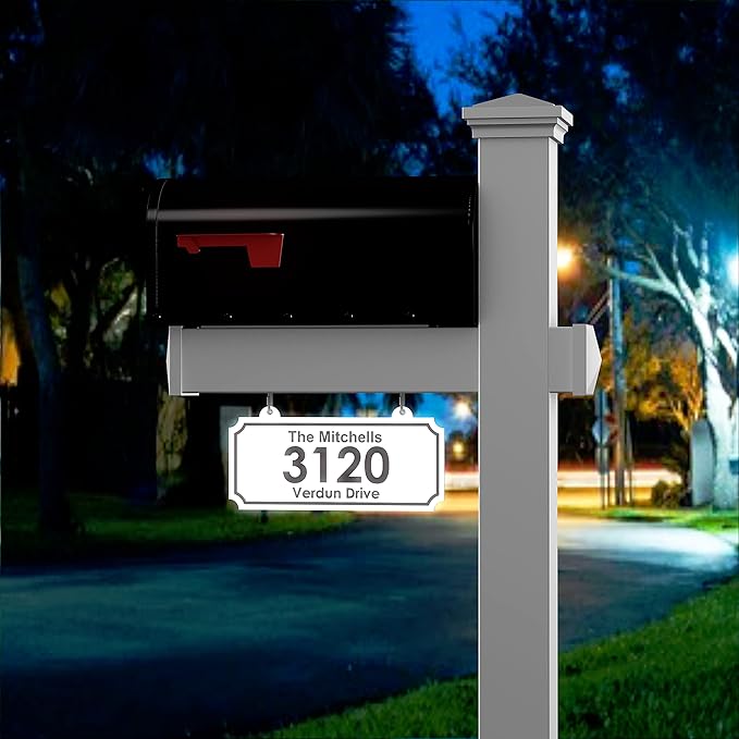 The Harrison Vinyl/PVC Mailbox Post (Includes Mailbox) Complete Decorative Curbside Combo Mailbox System with Classic Traditional Style (White Mailbox)