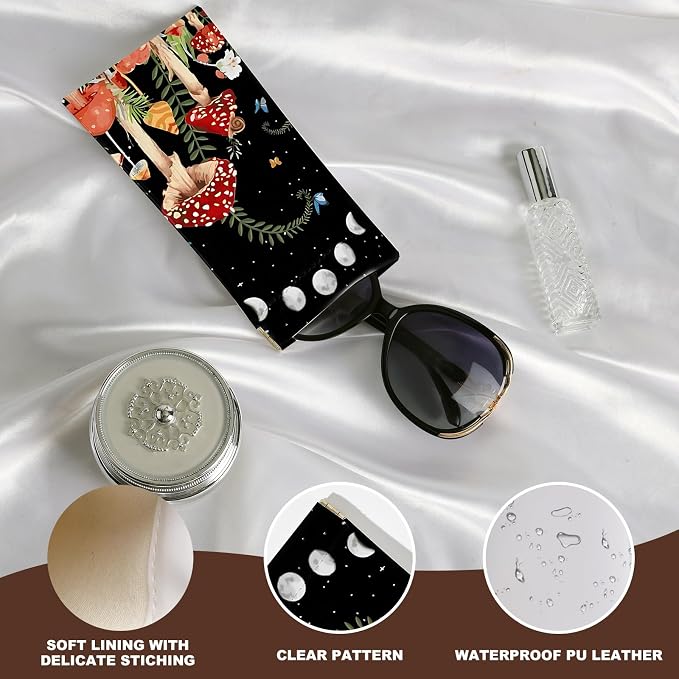 Anikathy 2Pcs Sunglass Eyeglass Glasses Case Soft PU Leather with Cleaning Cloth Cute Glasses Pouch Bag for Men Women Girs
