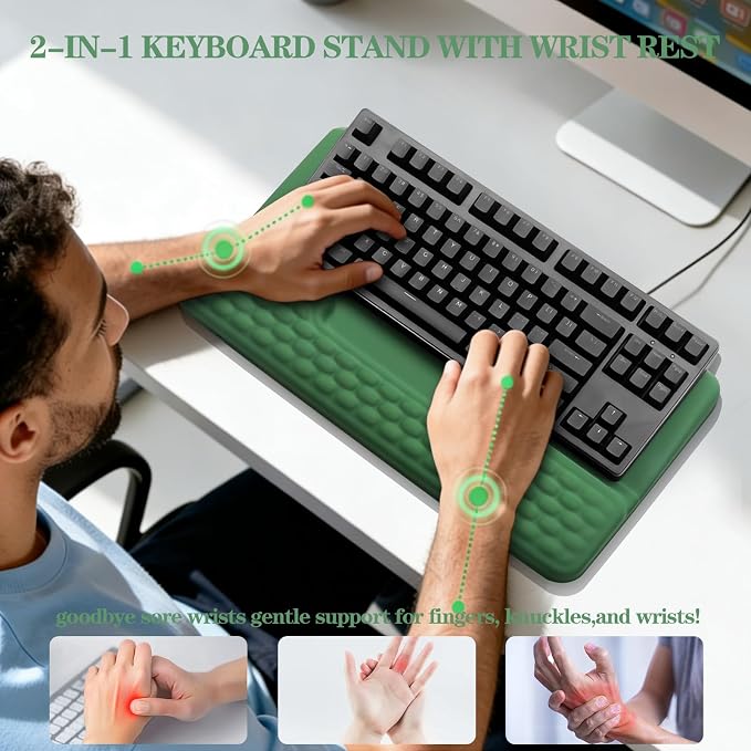 Ergonomic Keyboard Stand with Wrist Rest, Computer Wrist Support Pad | Comfy Tilted Keyboard Riser Holder Wrist Pad for Pain Relief, Soft Memory Foam Desk Cushion for Office Home