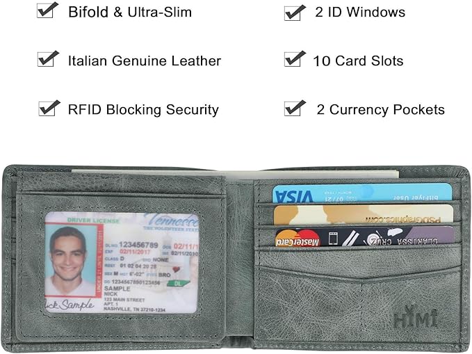 HIMI Wallet for Men-Genuine Leather RFID Blocking Bifold Stylish Wallet With 2 ID Window