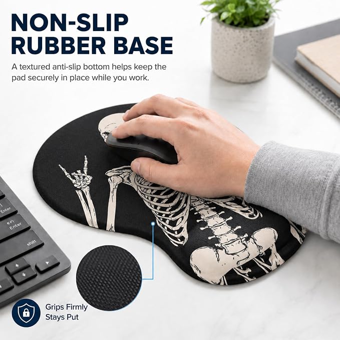 Mouse Pad with Wrist Rest Ergonomic Memory Foam Support, Non-Slip Rubber Base, Comfortable Typing Cushion for Home Office Computer Laptop, Human Skeleton