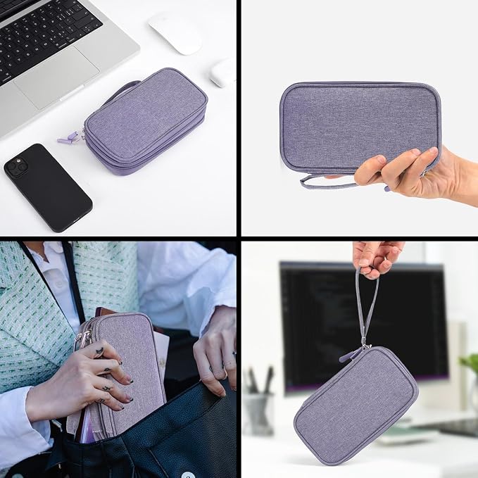 Electronic Organizer Travel Cable Accessories Bag, Electronic Organizer Case, Electronic Accessories Organizer Bag for Power Bank, Charging Cords, Chargers, Mouse, USB Cable, Earphones (Purple)