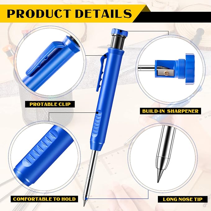 Sabary 20 Pcs Solid Carpenter Pencils with 120 Pcs 2.8mm Refills Long Nosed Deep Hole Mechanical Pencil Marker Construction with Built in Sharpener for Woodworking Drafting Architect Tool