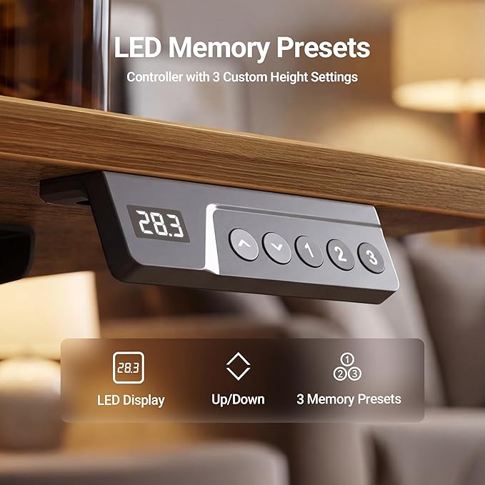 Claiks Electric Standing Desk, Adjustable Height Stand up Desk, 48 * 24 Inches Sit Stand Home Office Desk with Splice Board, Black Frame/Vintage Brown Top