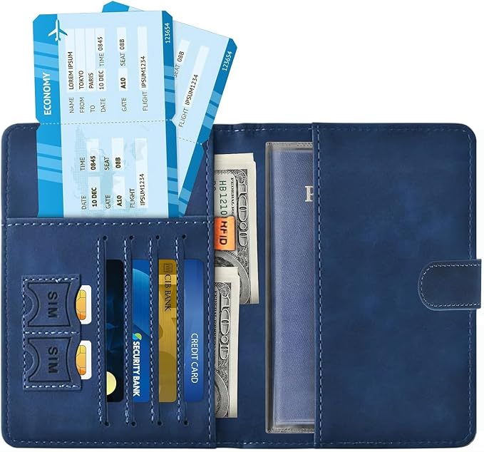 3-Pack Passport Holder + 2 PVC Covers, RFID, PU Leather(Dark Blue) | Waterproof,scratchproof, dustproof. Lightweight, slim. Keeps cards & travel docs organized for men & women