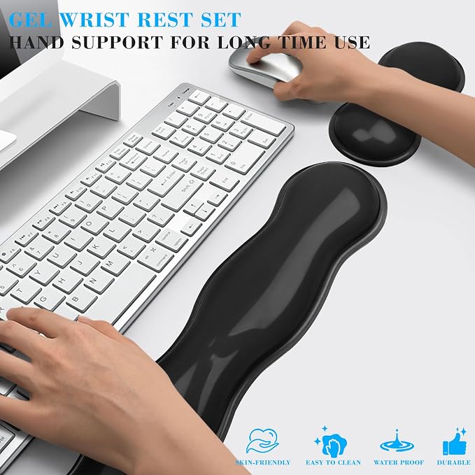 Gel Wrist Rest for Keyboard and Mouse, Wrist Rest for Keyboard, Mouse Wrist Support, Pain Relief, Cool Touch, Non-Skid, Mouse Wrist pad