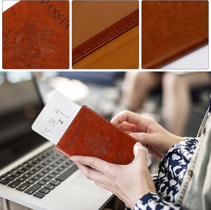TIGARI Passport Holder for Travel Women Men, Valentines Day Gifts PU Leather Wallet Cover Case Sleeve, Waterproof Protected Document Organizer, Vacation Plane Cruise Travel Essentials