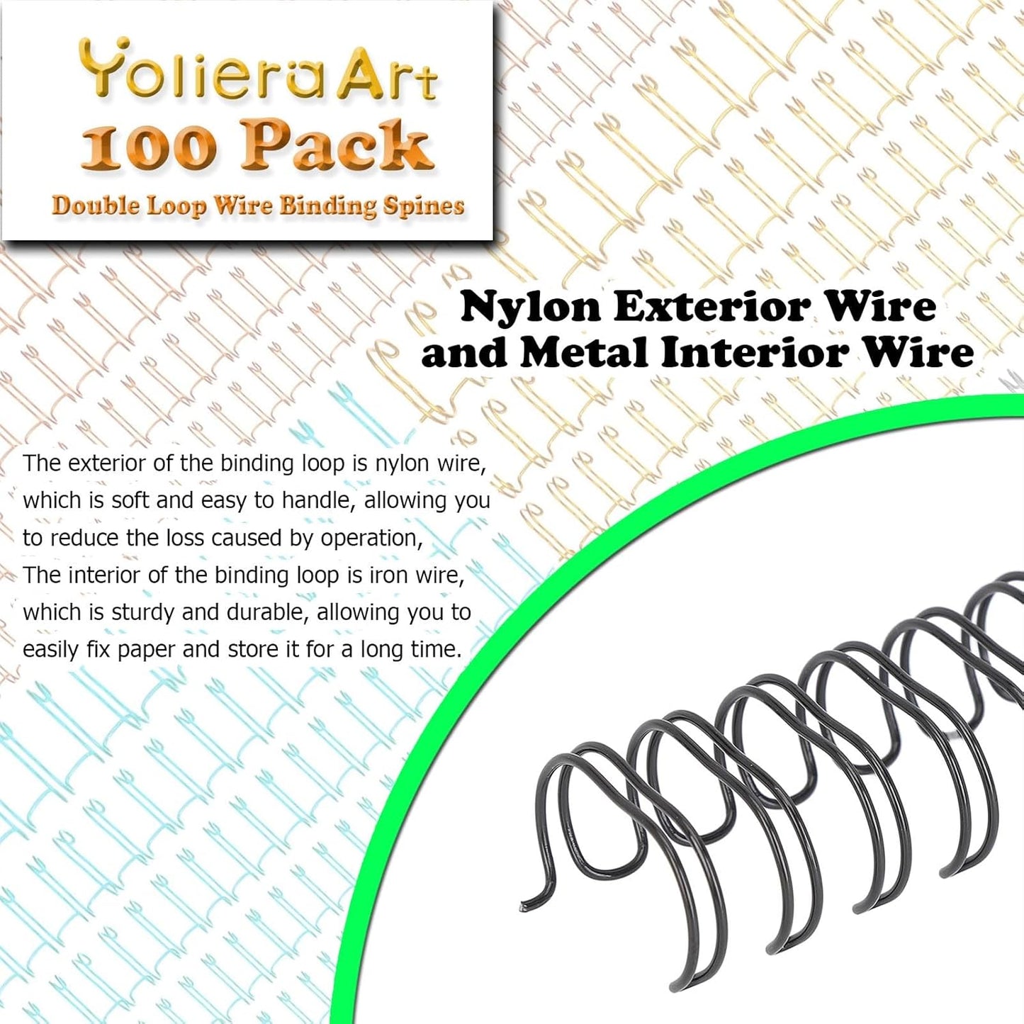 100 Pack Double Loop Wire Binding Spines, YolieraArt Wire Binding Spines, 5/8 Inch Binding Wire for Letter Size 140 Sheet Capacity), 100P, 3:1 Pitch, Black)
