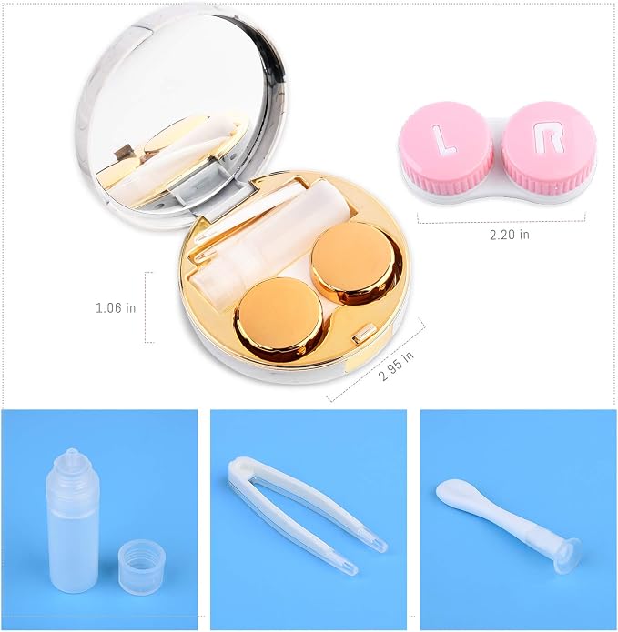 cauyuan Cute Contact Lens Case Portable Travel Box | with Mirror Tweezers Remover Tool Solution Bottle for Office and Outdoor