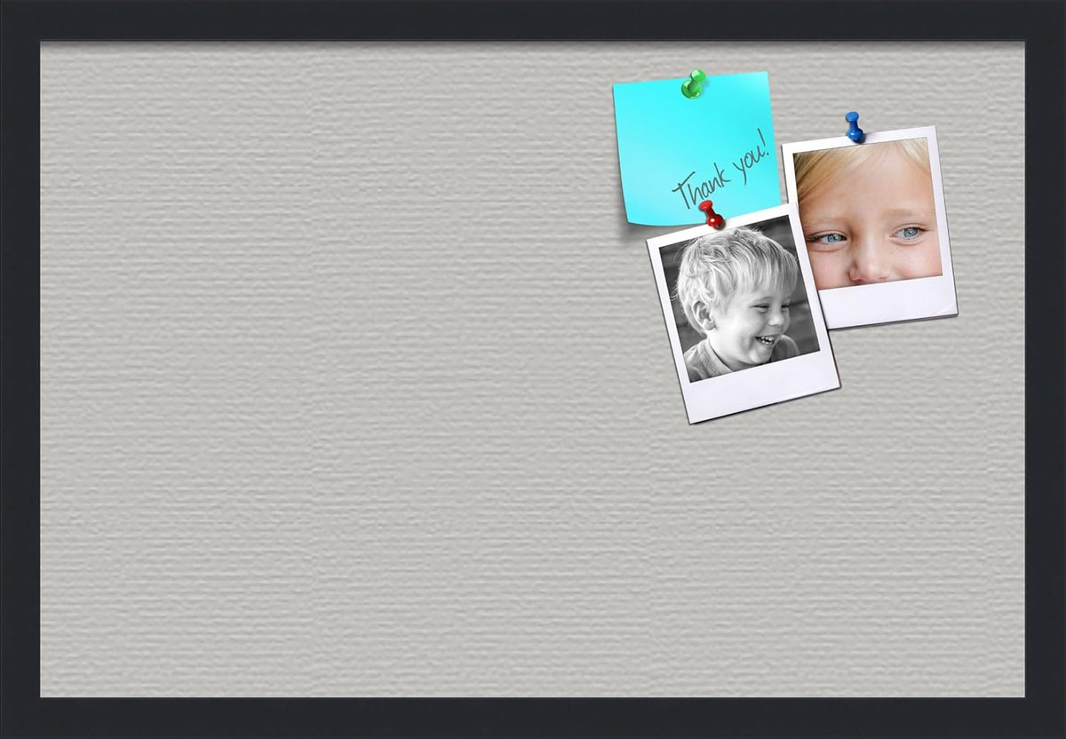 PinPix 24x16 Inch Cork Bulletin Board. This Decorative Framed Pin Board Comes with Light Stone Design and a Satin Black Frame. Ideal for Home Office Decor or Message Board (PinPix-1809)