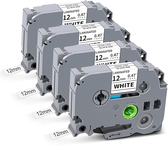 Tze231 Compatible for Brother Tze-231 Label Maker Tape 12mm 0.47 Laminated Black on White P-Touch Tz231 Tze Tz Refills Work with Ptouch Tz-231 PT-D220 D210 H110 D400 D410 D600, 4-Pack