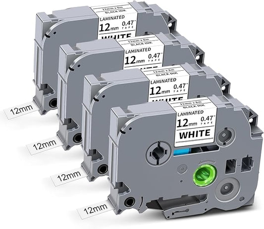Tze231 Compatible for Brother Tze-231 Label Maker Tape 12mm 0.47 Laminated Black on White P-Touch Tz231 Tze Tz Refills Work with Ptouch Tz-231 PT-D220 D210 H110 D400 D410 D600, 4-Pack