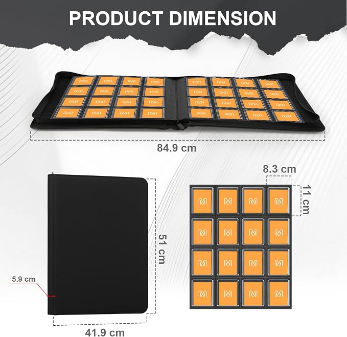 16 Pocket Toploader Binder,Holds 640 Top Loaders,Top Loader Binder for 3" x 4"Rigid Cards,Sleeves Card Collection Binder,20 Double Sided Pages,Compatible with Trading & Sports Holder (16Black)