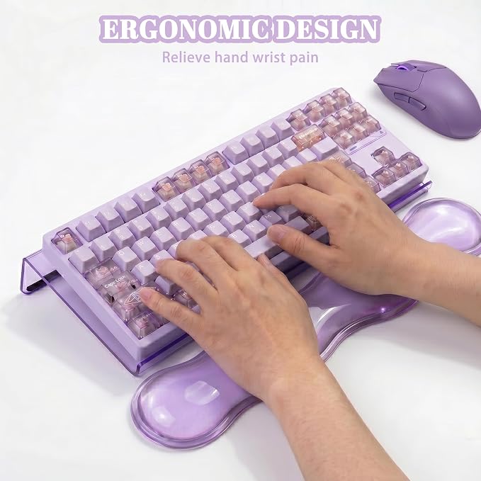 Computer Keyboard Stand Pad with Gel Wrist Rest Keyboard Pad Support with Comfortable Wrist Pad Easy Typing Ergonomic Tilted Acrylic Transparent Keyboard Riser Holder for Desktop Office Home Purple