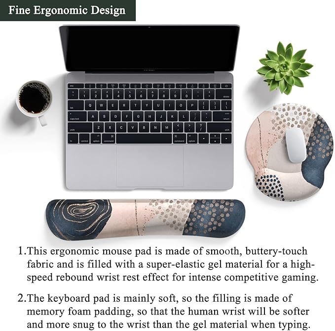 Ergonomic Boho Mouse Pad with Wrist Support Gel and Keyboard Wrist Rest, Non-Slip Pu Base Gaming Kawaii Cute Mouse Pad for Boho Office Decor, Easy Typing & Pain Relief
