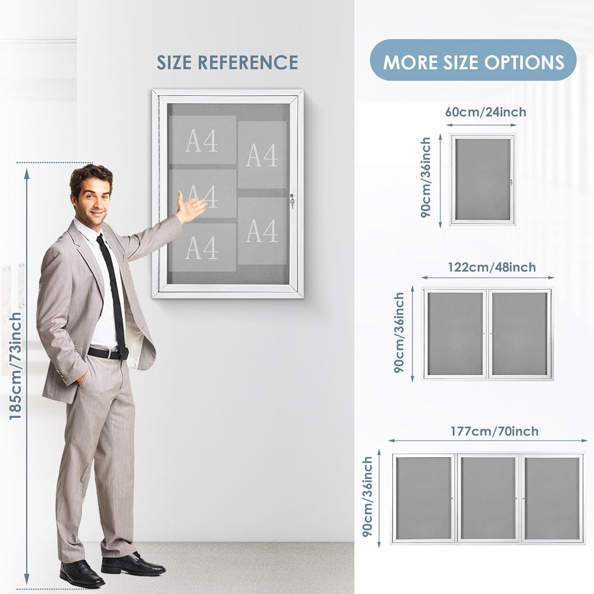 Outdoor Bulletin Board Weatherproof 72x36 in,Enclosed Bulletin Board with Locking Door, Wall Display Case for Office School Home Commercial, Silver Aluminum Frame, Gery Felt